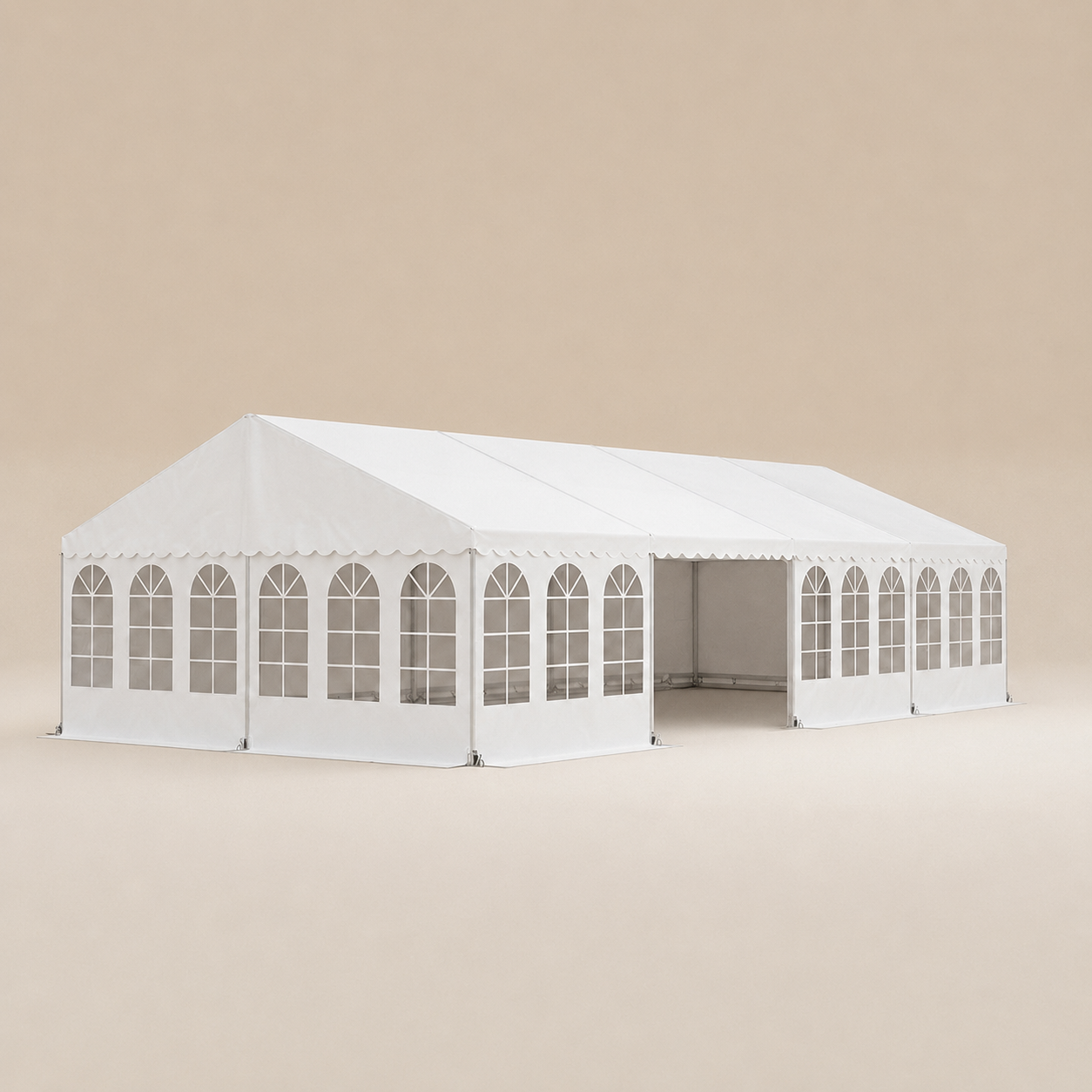 Festtelt 6 x 12 meter til udlejning hos Minglo – hvidt telt med vinduer til havefest, konfirmation og arrangementer
